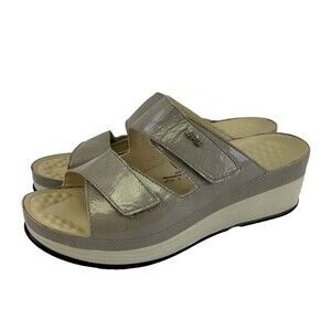 Vital Platform Wedge Sandal Slide Slip On Hook Loop Comfort Leather Cream 42 11